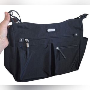 New unlabeled Black Crossbody Bag with Silver Accents